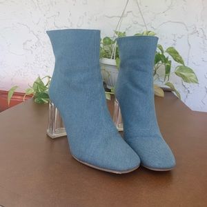 Jean booties with clear heel
